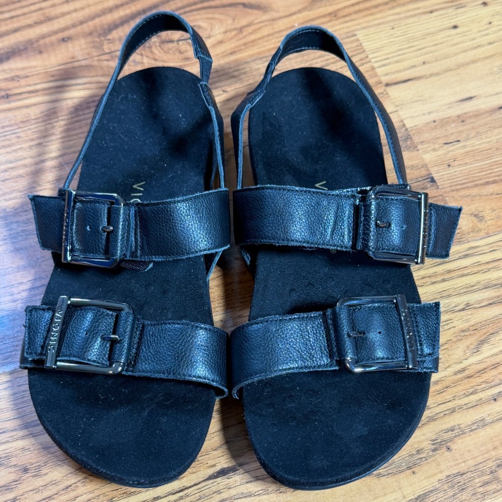Vionic Reese Black Leather Slingback Sandals Wide Width Womens 10